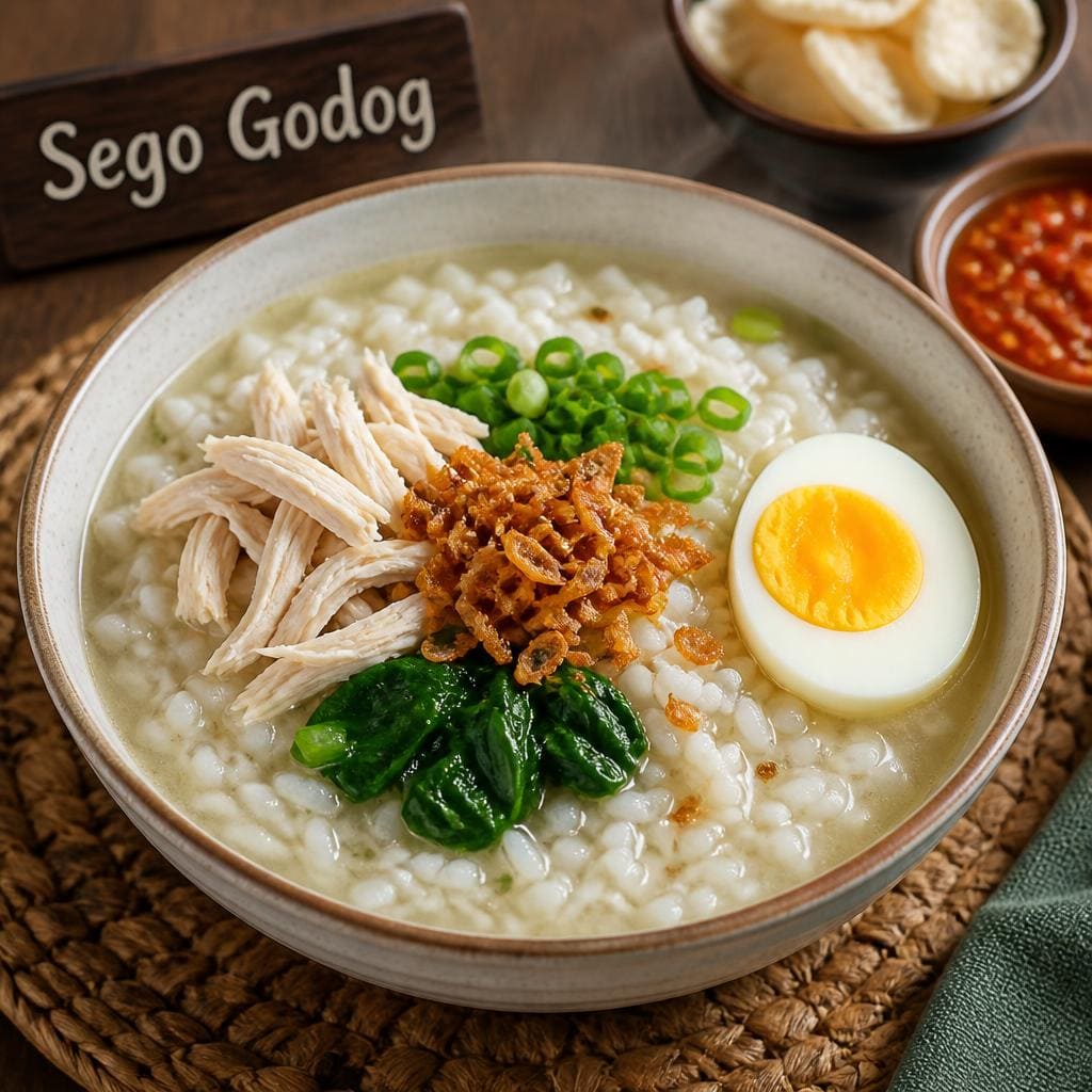 Sego Godog Te Sate dengan kuah gurih dan sajian hangat khas